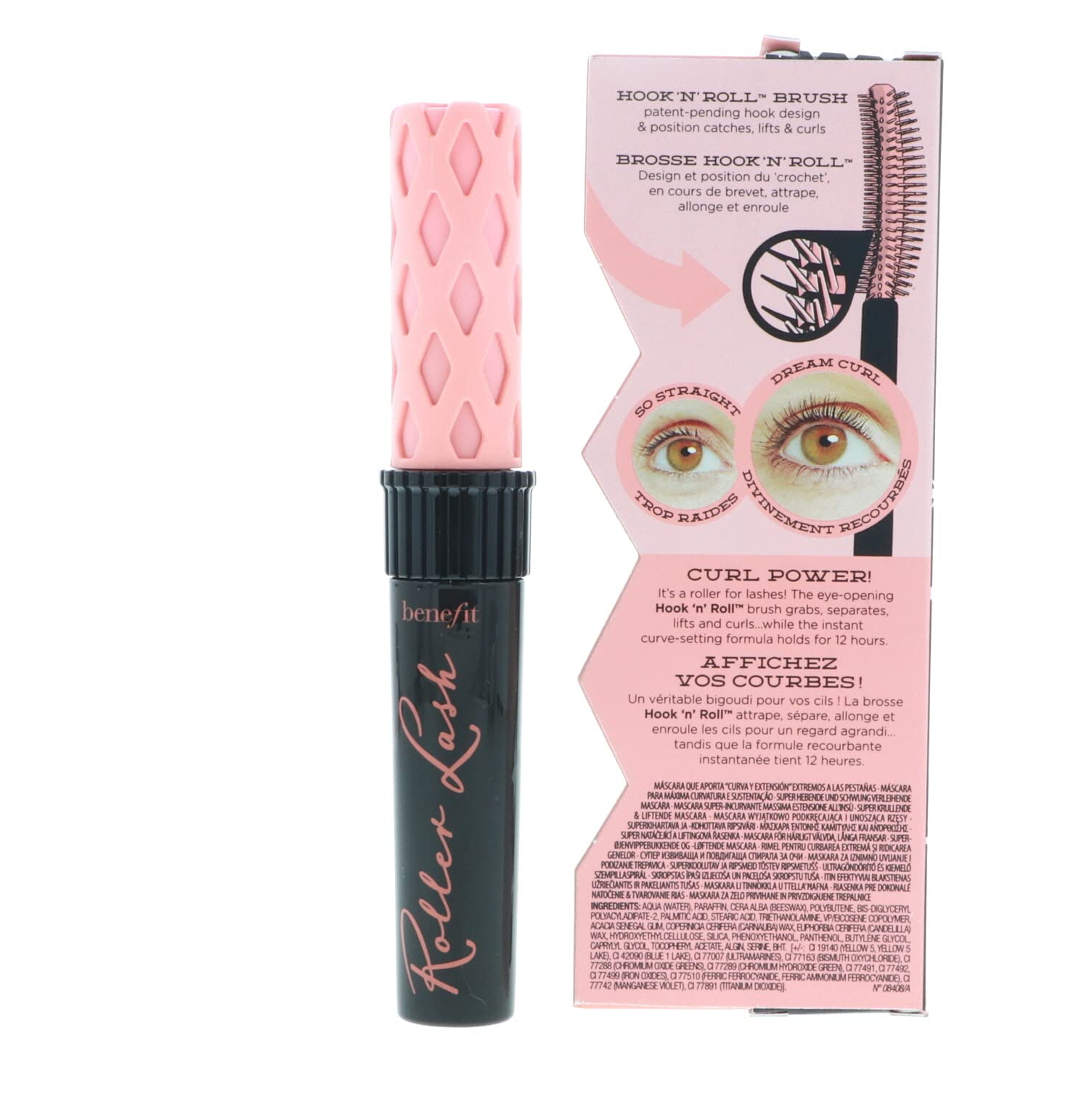 Benefit Roller Lash brush in action curling lashes for lift