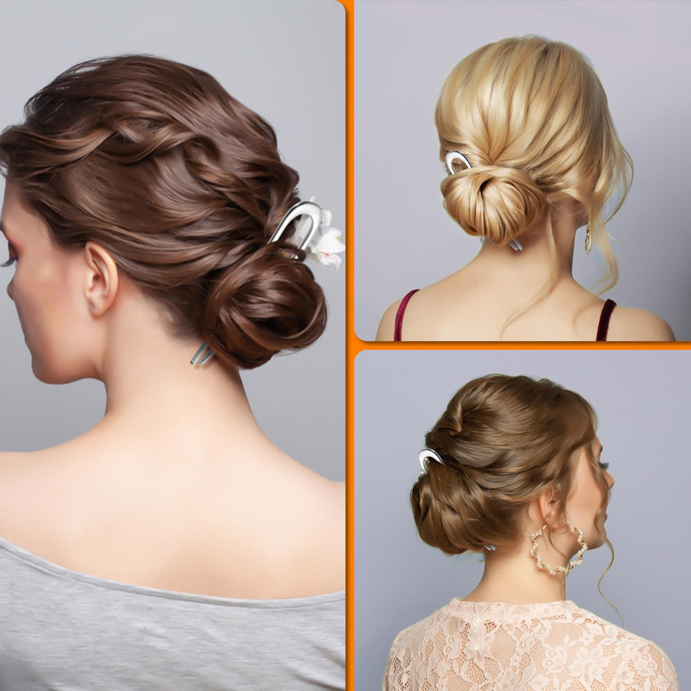 BEoffer French hair pin silver color on hair, for sleek, secure styling