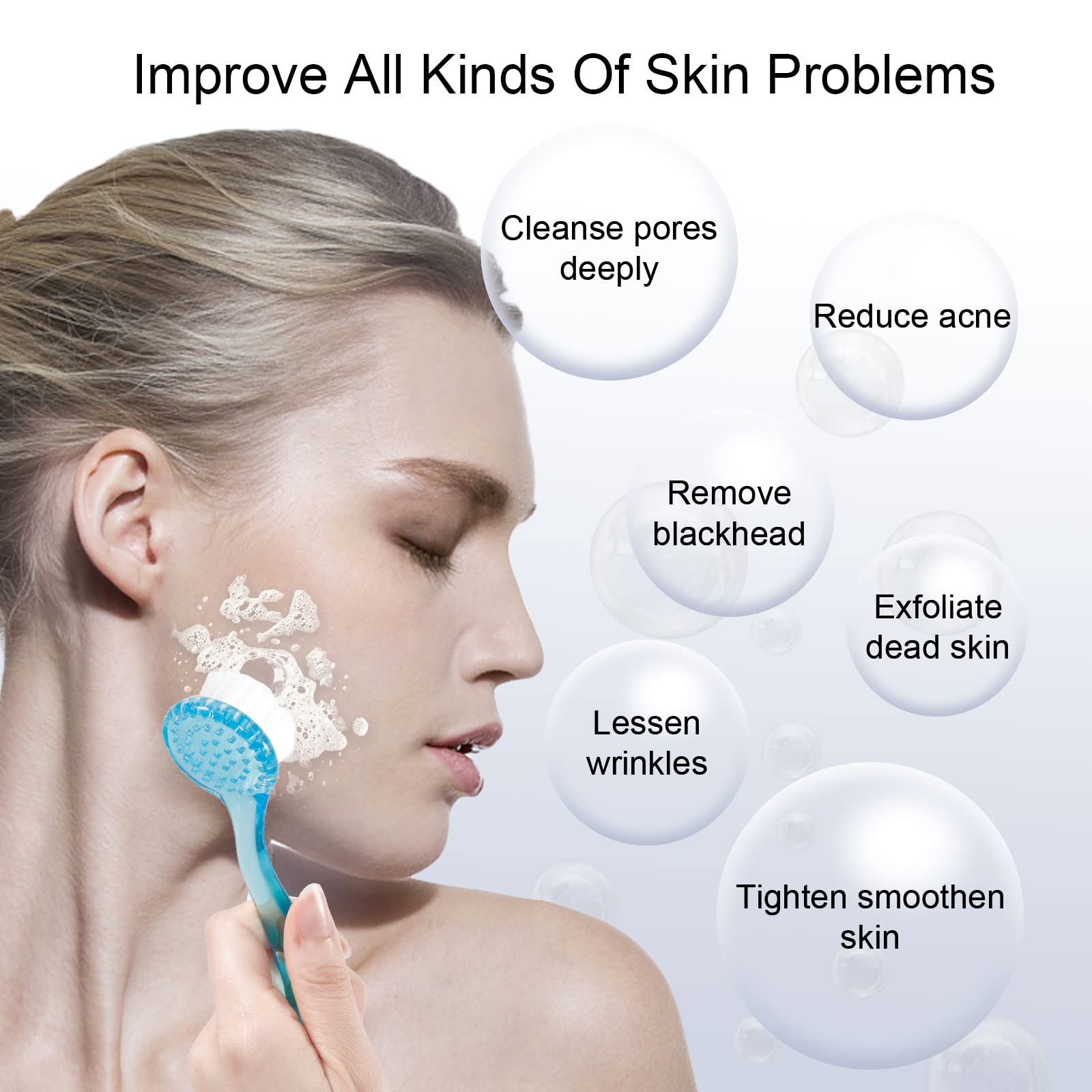 Beomeen purple facial brush with ergonomic handle for deep cleansing