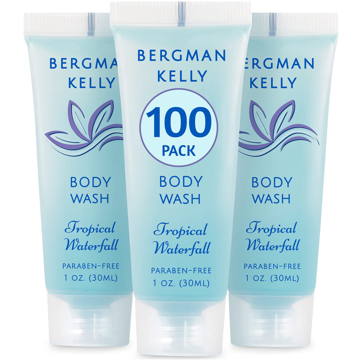BERGMAN KELLY travel-size body wash in 1oz bottle with tropical waterfall scent for guest rooms