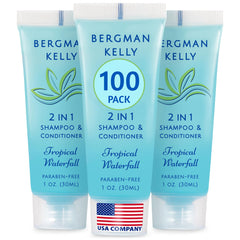 BERGMAN KELLY travel size 2-in-1 shampoo bottle with tropical waterfall scent for guest rooms.