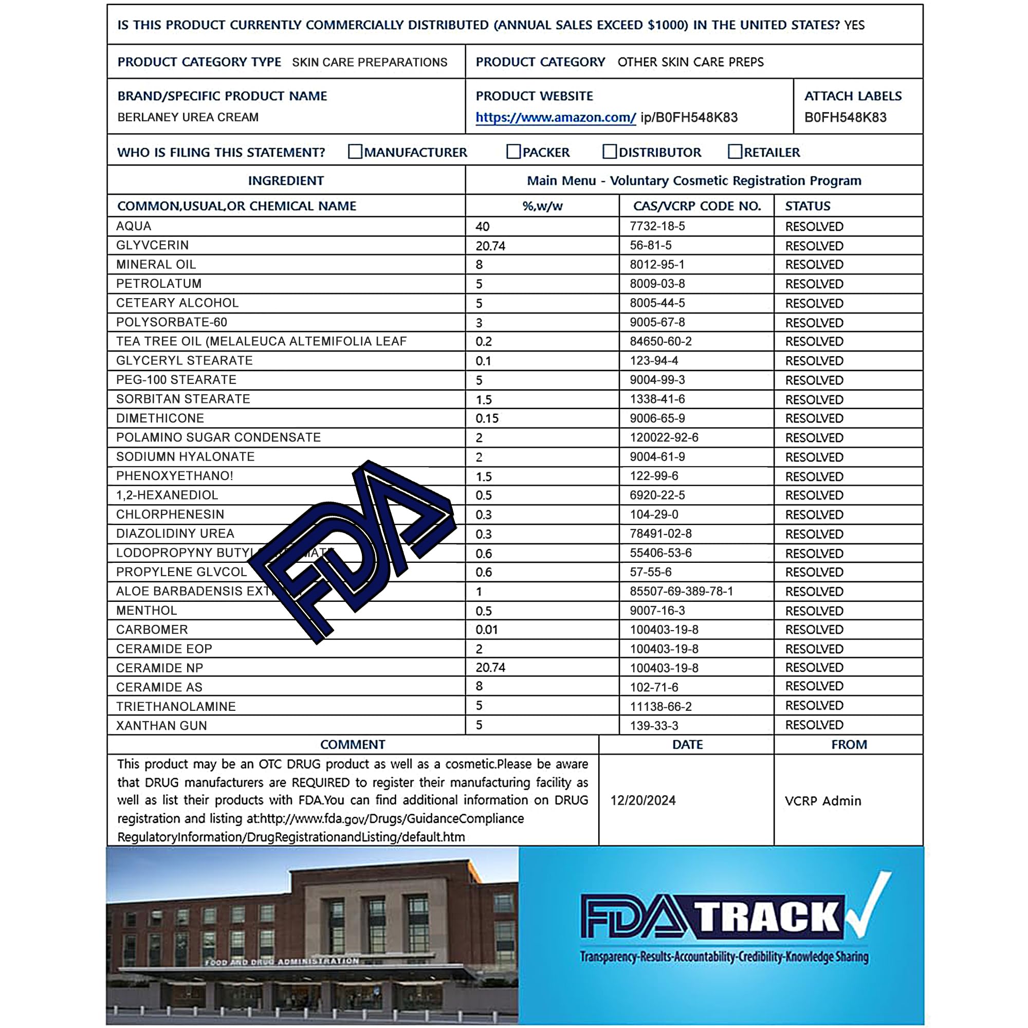 Berlaney crema urea 40% contiene ceramidas e ácido hialurónico.