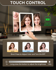 Berthaless makeup mirror LEDs on for clear detail during morning routine.