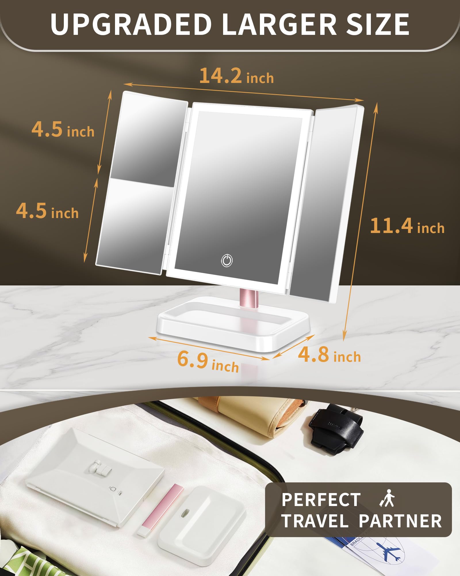 Berthaless mirror 90-degree swivel ensures comfortable viewing angles.