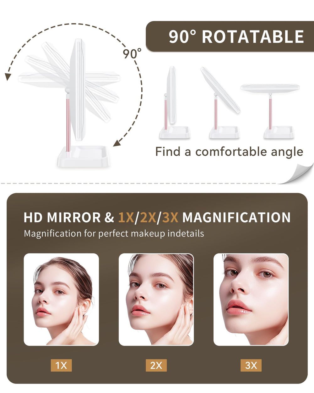 Berthaless rechargeable mirror with USB cable for easy charging.