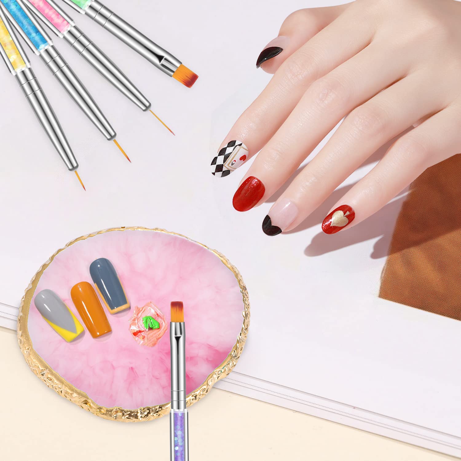 BESARME double-ended nail art brushes with varied bristles for precision lines.