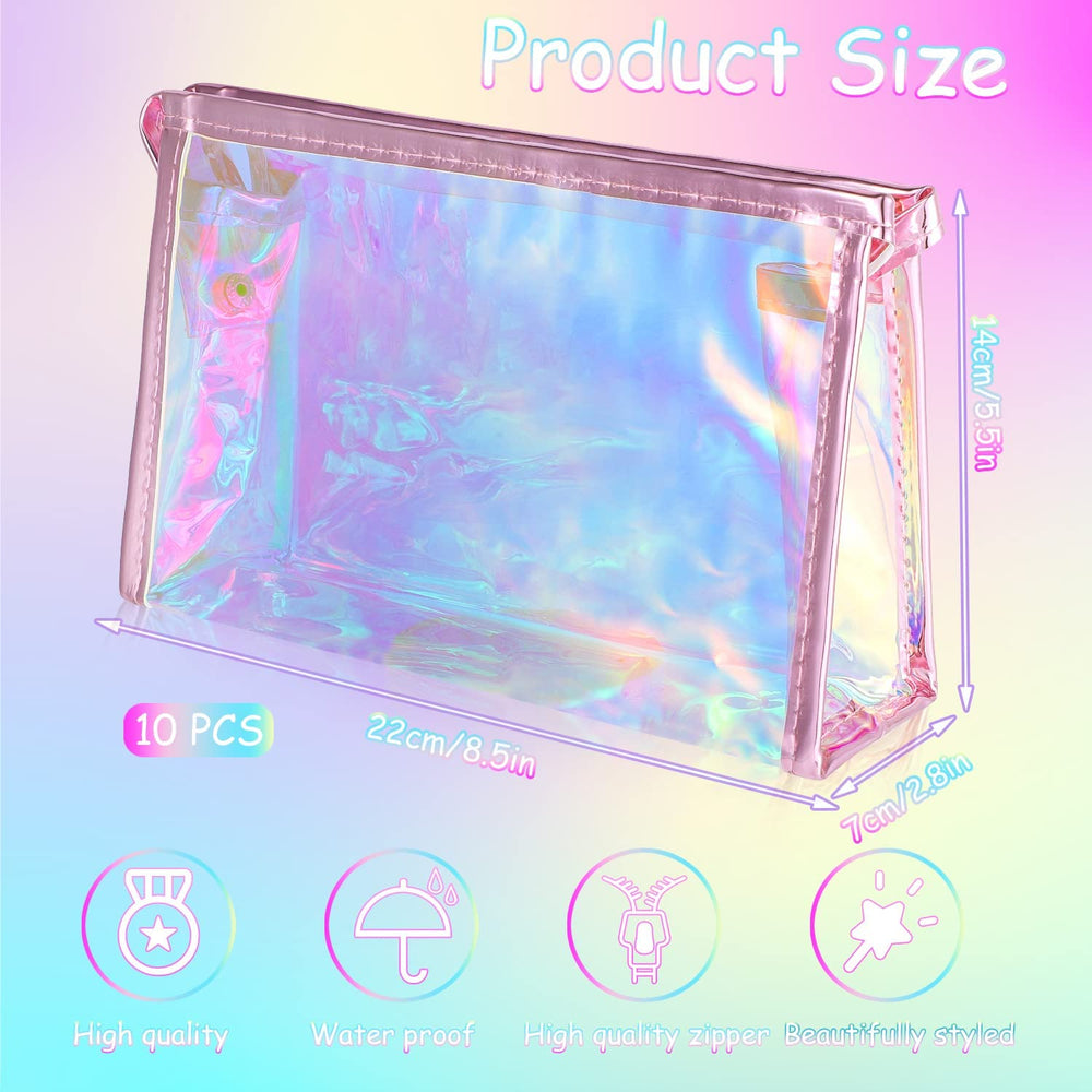 BESARME iridescent makeup bag close-up highlights shiny finish for stylish travel.