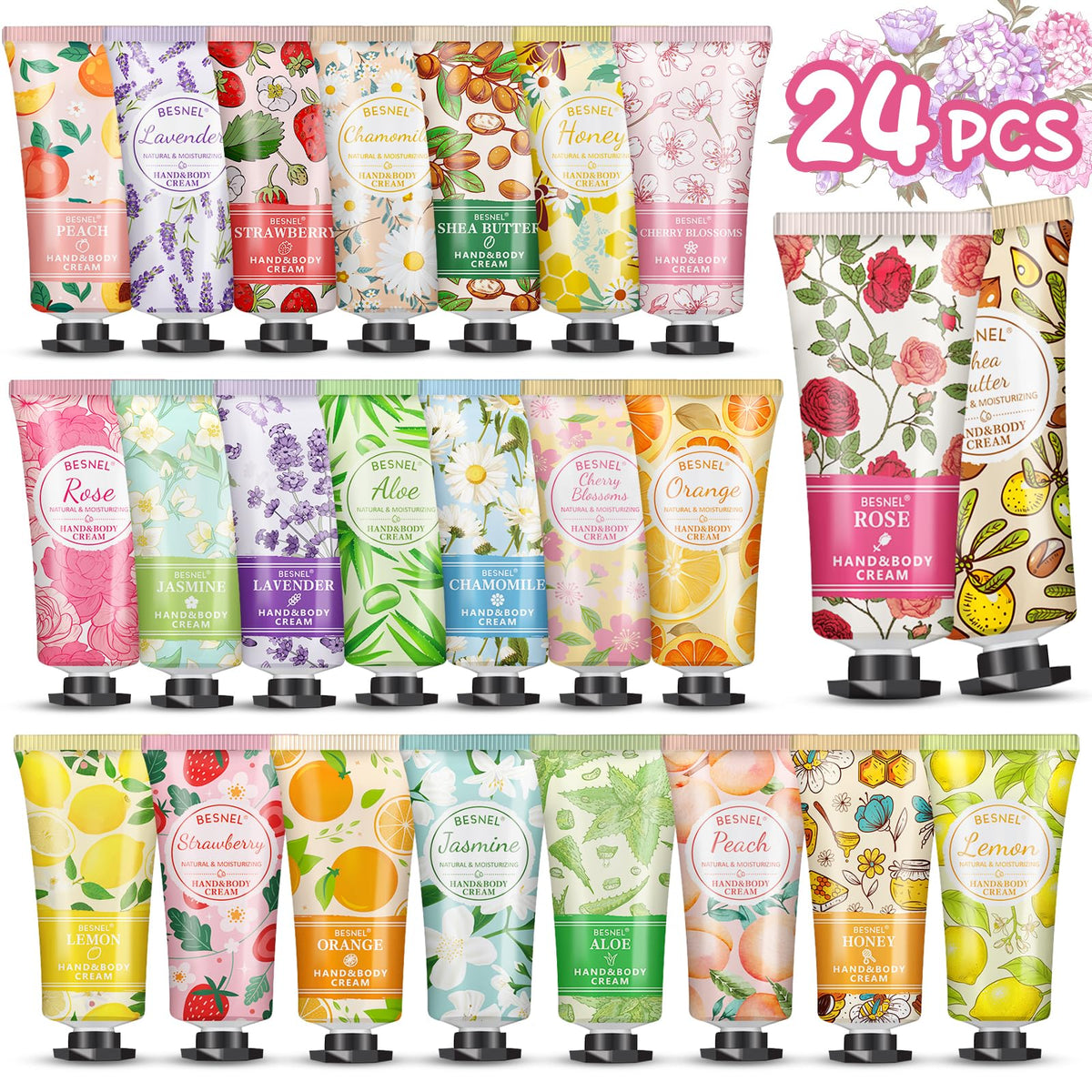 BESNEL 24-pack crema de manos, presentación regalo atractiva para mujer.