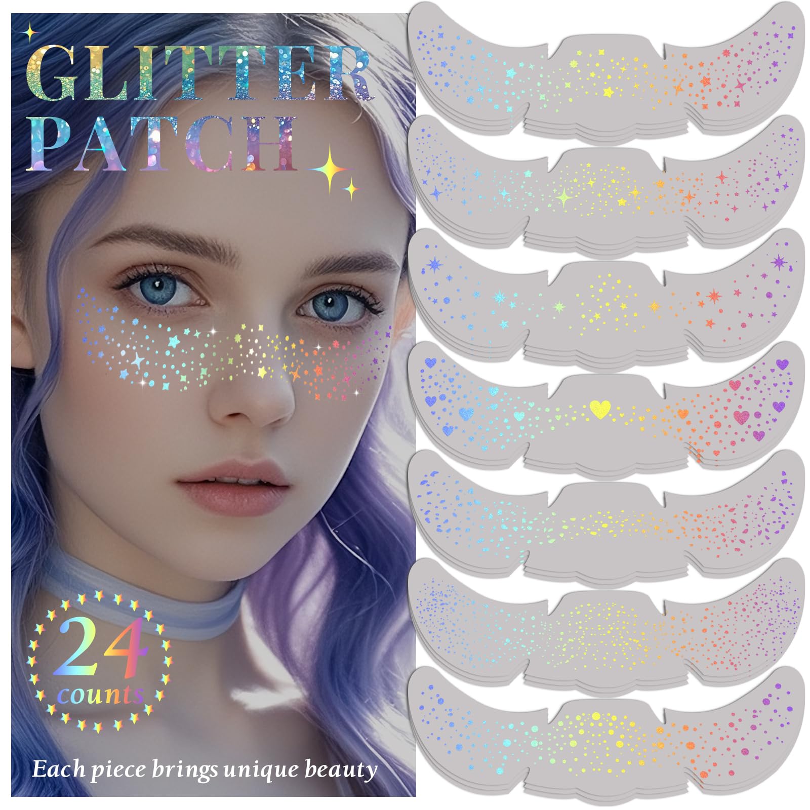 Besnel glitter freckles stars pattern patches for festival-ready glow