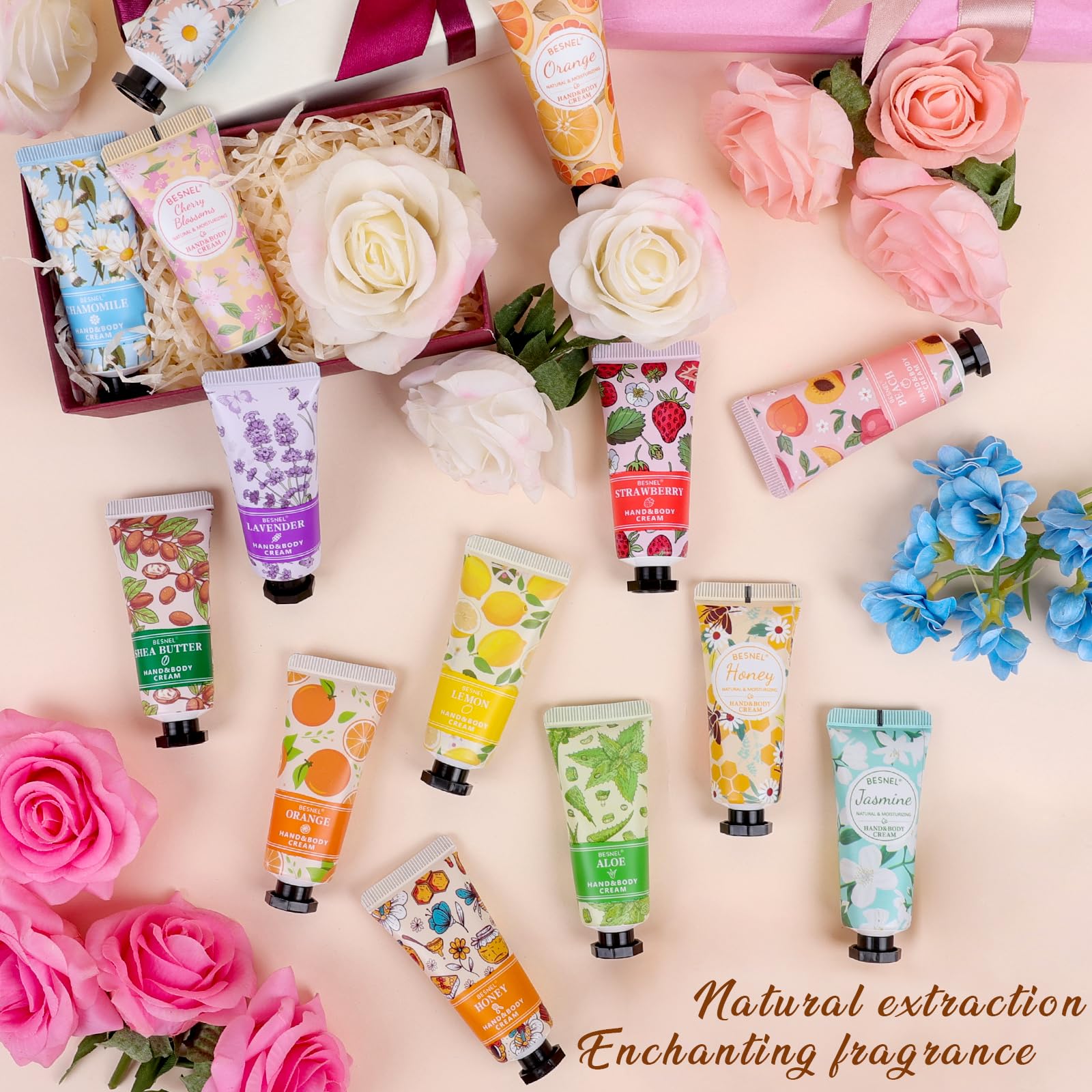 BESNEL crema de manos durazno y limón, ideal para viajes.