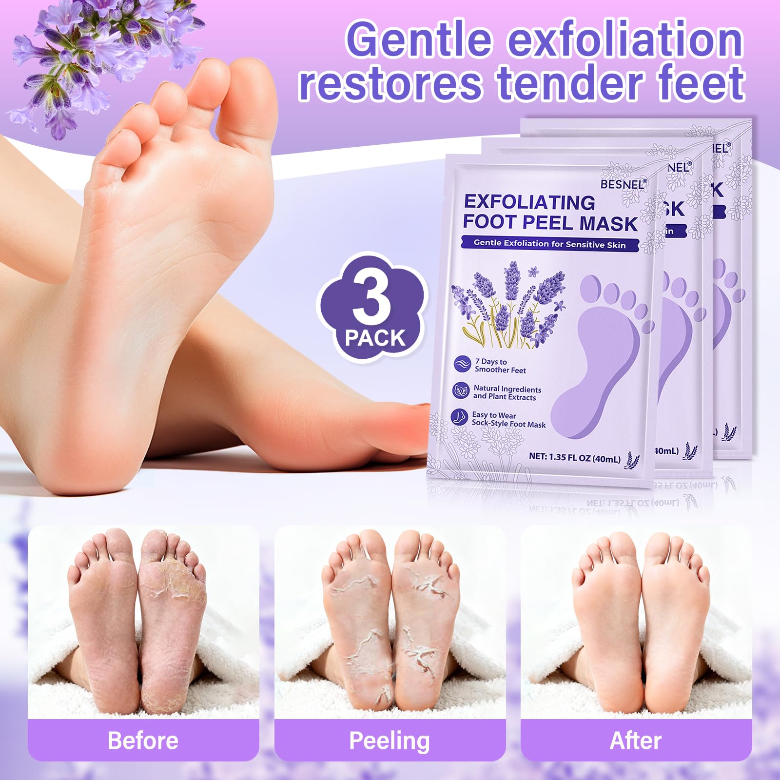 BESNEL: pares exfoliantes para pies, eliminan células muertas y dejan sensación suave.
