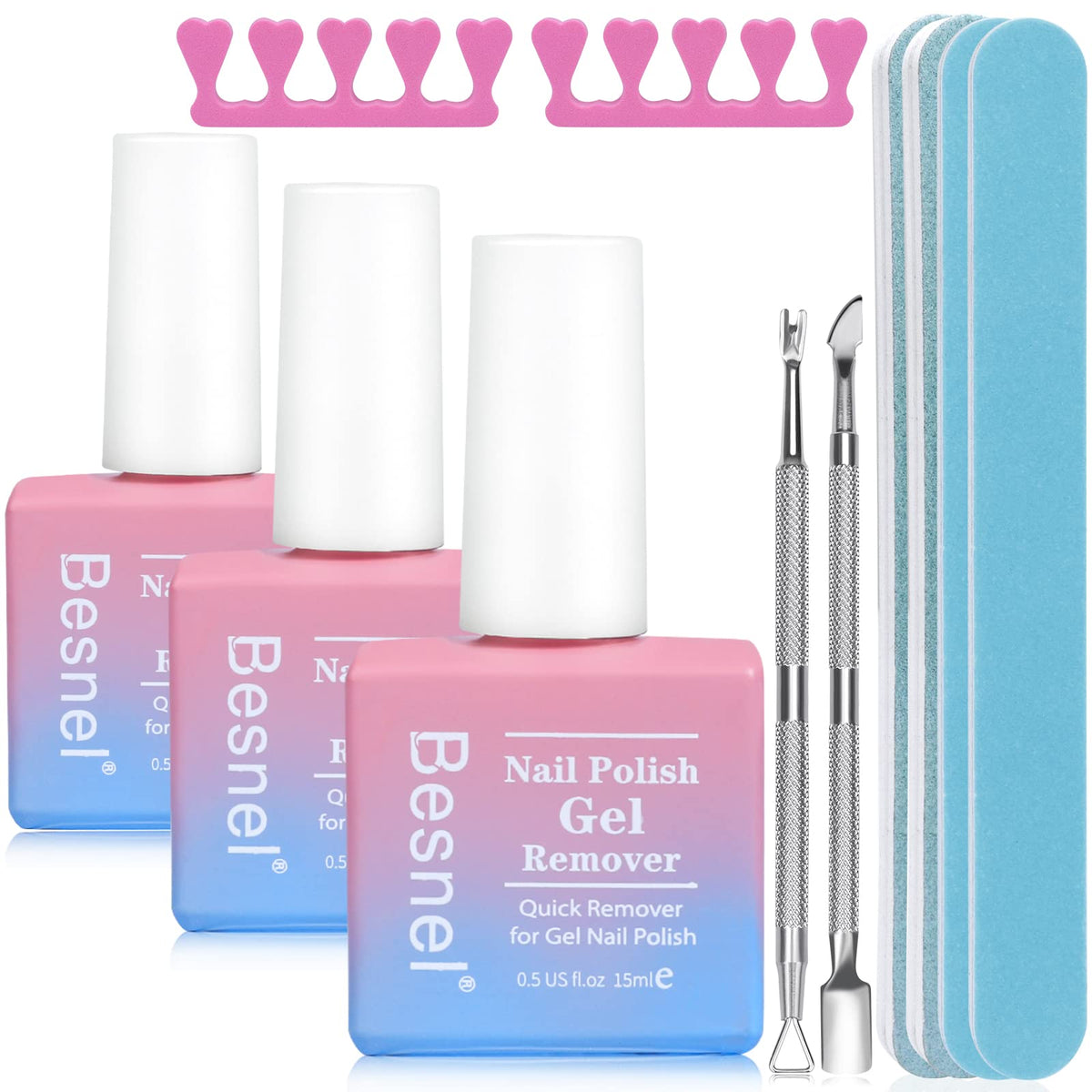 BESNEL Removedor Gel Pack 3 Botellas: eliminación rápida y suave del gel en uñas.