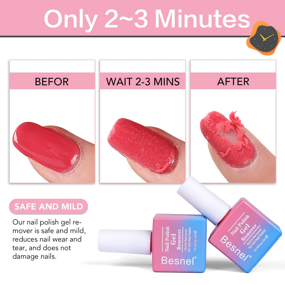 BESNEL Remover Gel sin irritación: olor suave y cuidado de uñas.