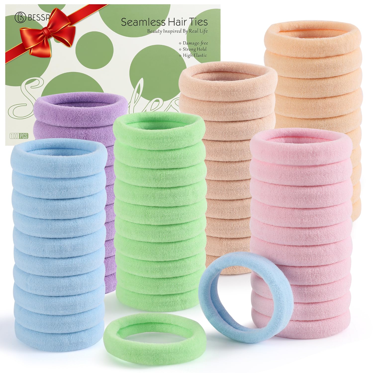 Bessrung 100-piece candy-color hair ties for versatile daily styling