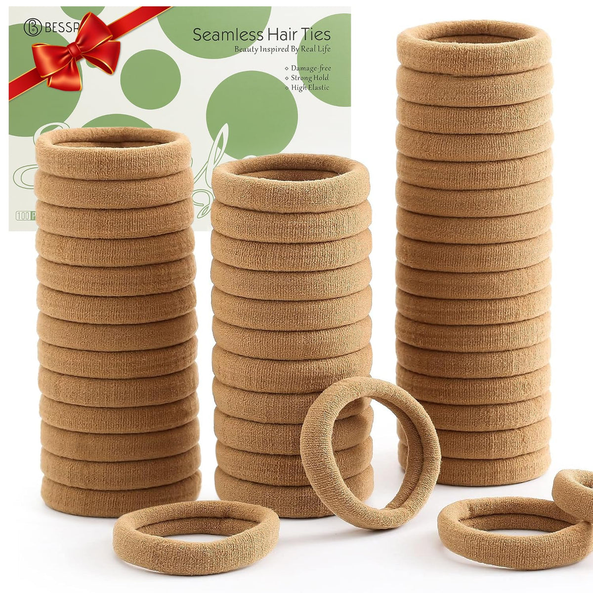 Bessrung 100pcs light brown hair ties pack for versatile styling.