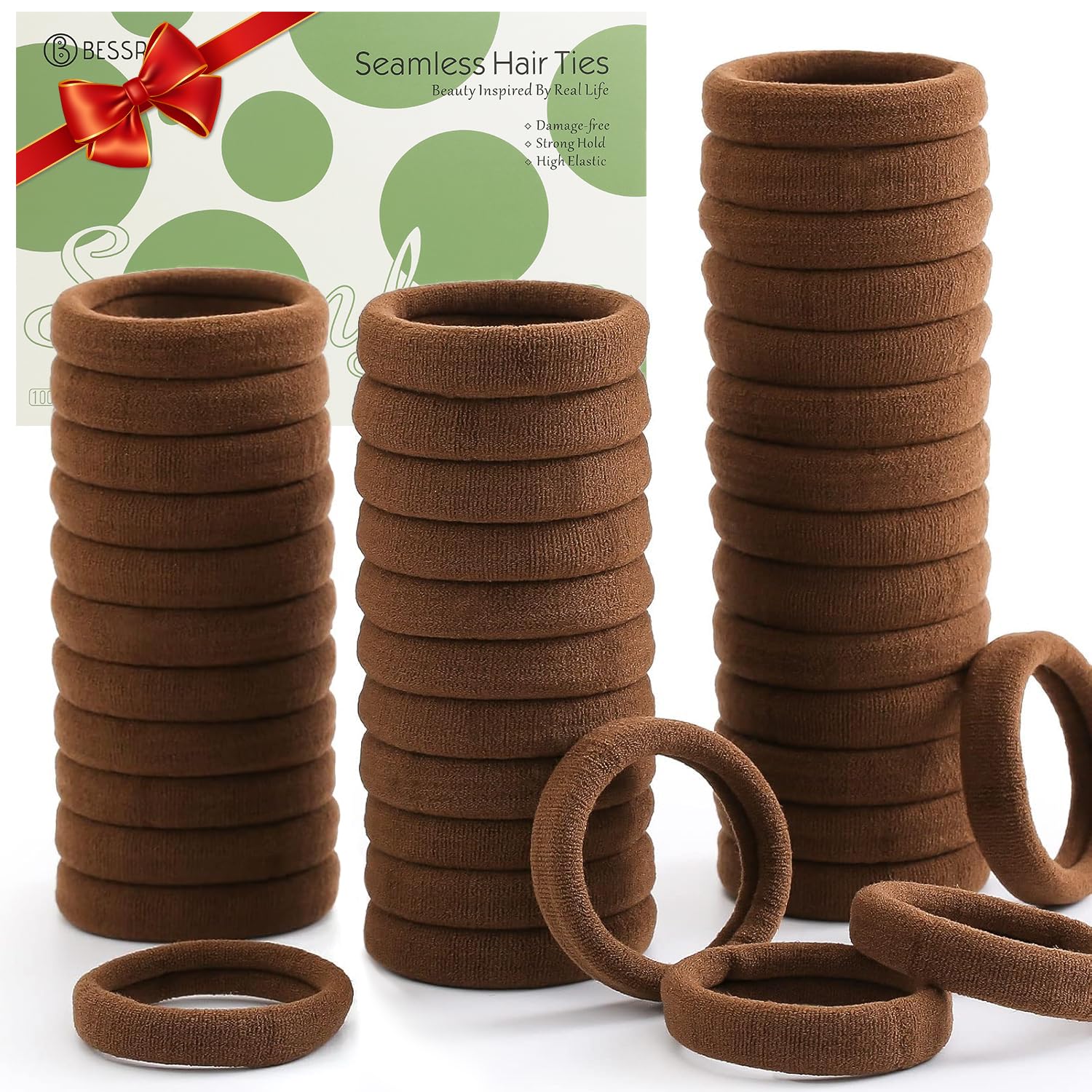 Bessrung 100pcs thick seamless hair ties for strong, comfortable ponytails.