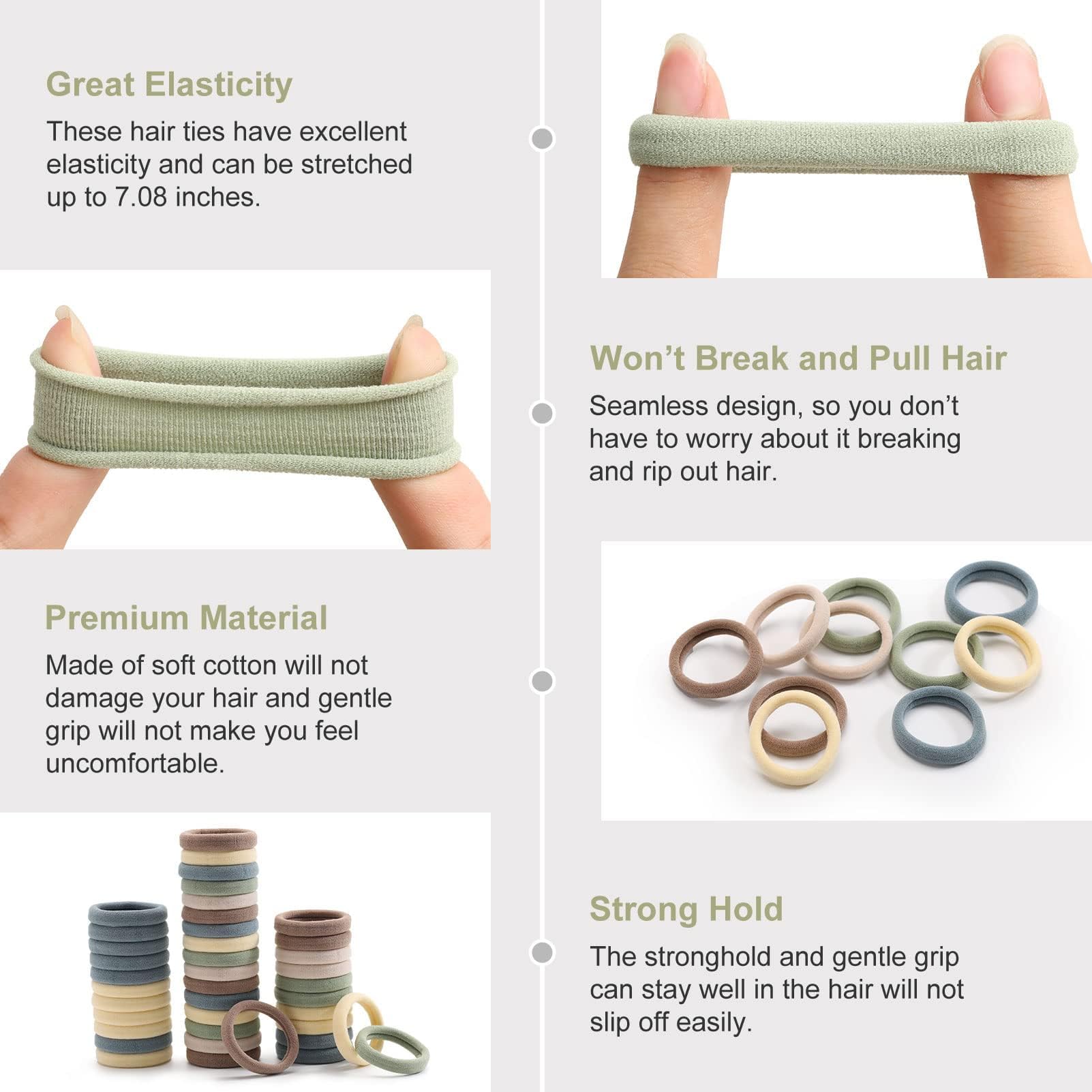 Bessrung easy-remove no-snag hair tie demonstrates gentle removal.