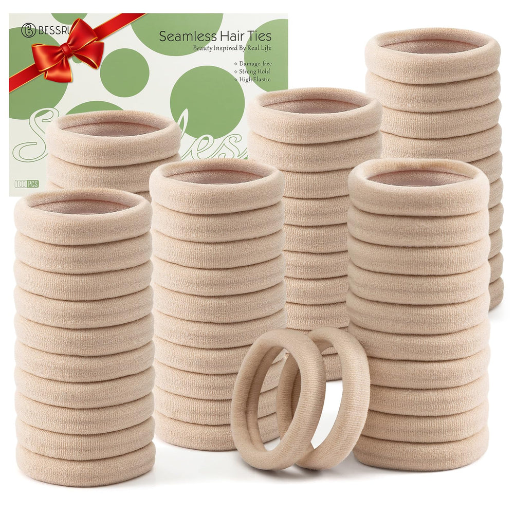 Bessrung seamless beige hair tie pack secures hair all day without damage.