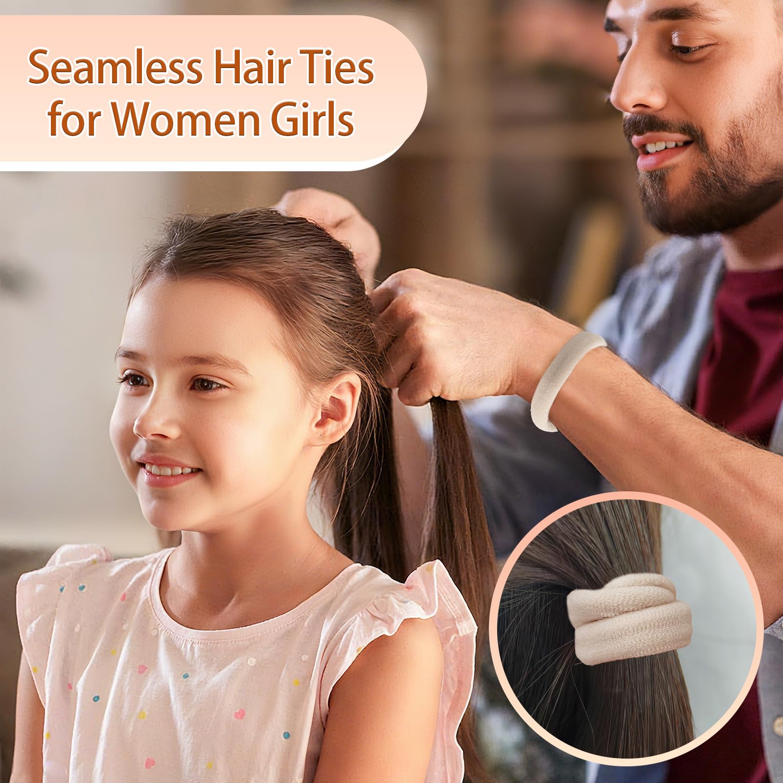Bessrung soft-stretch beige hair tie provides gentle hold for all hair types.