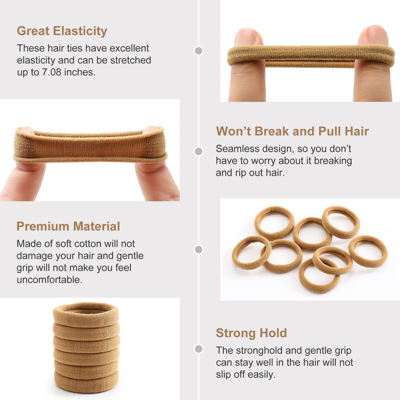 Bessrung stretched hair ties demonstrate strong elasticity and durable hold.