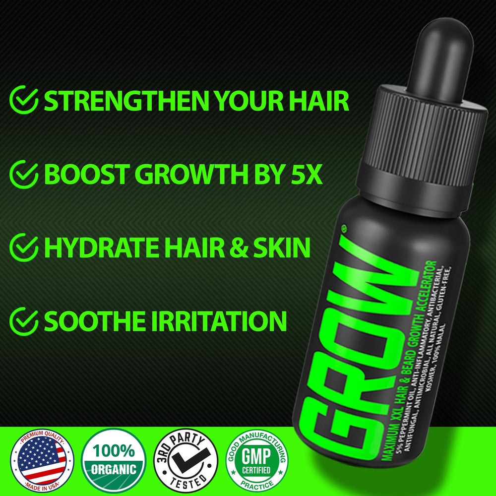 Best Beard Stuff GROW XXL man applying on beard for fuller look