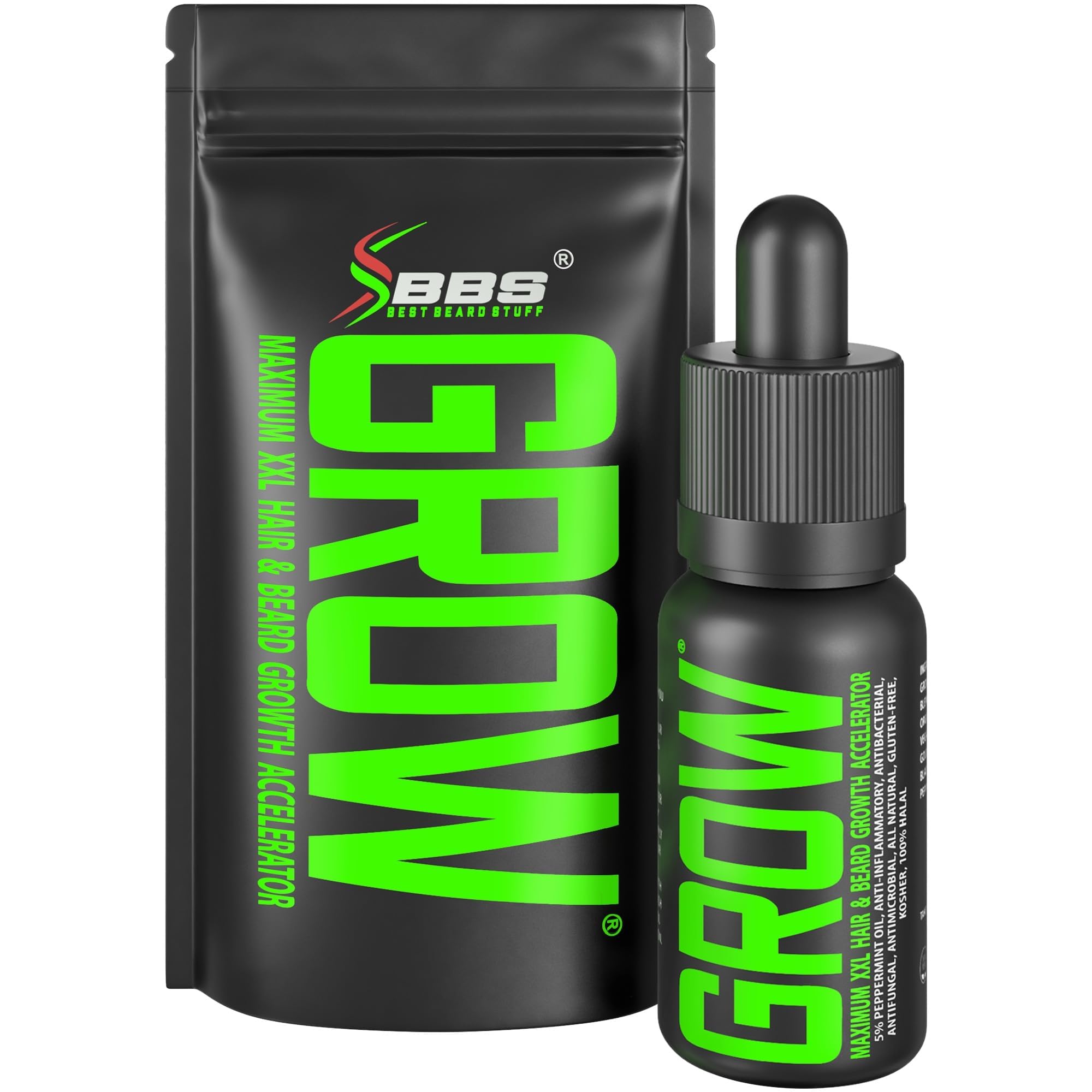 Best Beard Stuff GROW XXL bottle closeup highlighting organic formula for beard growth