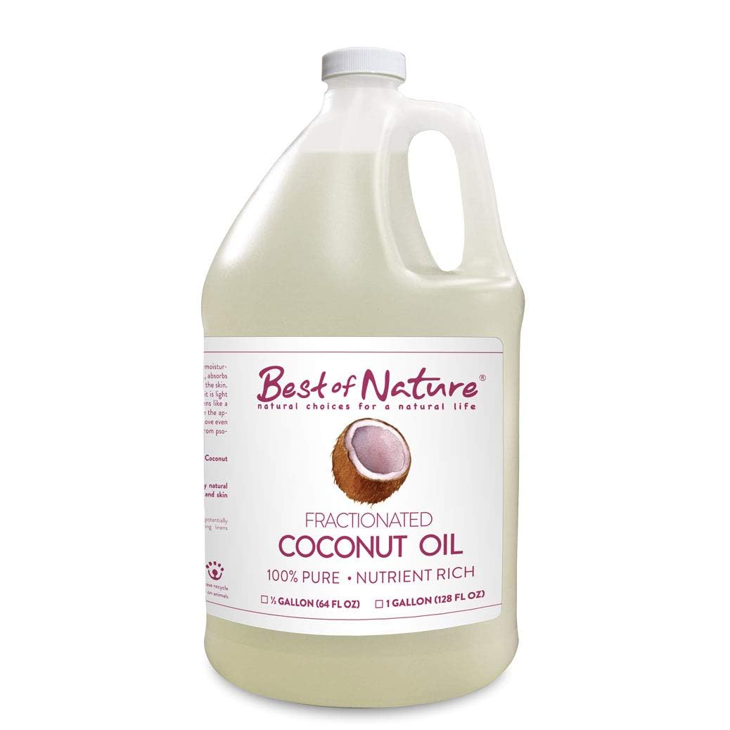 Best of Nature fractionated coconut oil bottle shows lightweight hydration