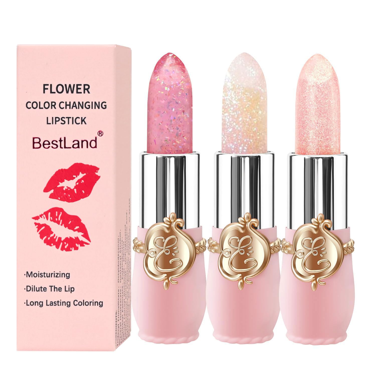 BestLand Flower Jelly Lipstick Set color-change lip tint on lips, personalized look