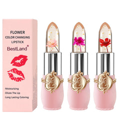 Labial BestLand gel con flor real, diseño único y portátil.