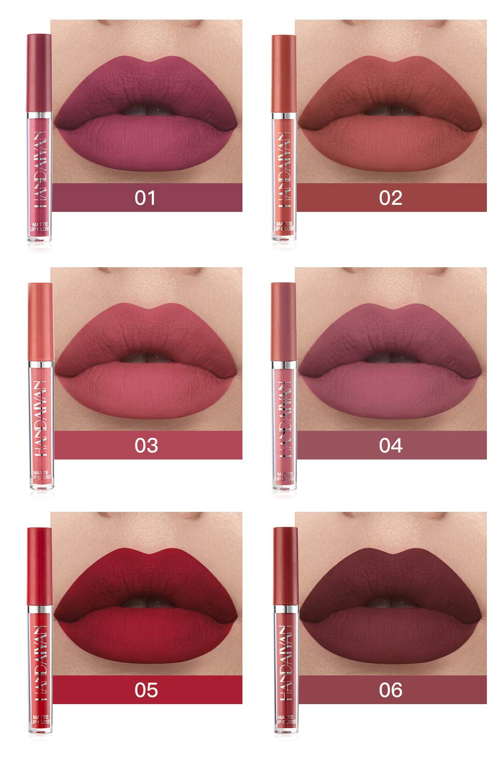 BestLand lipstick swatches showing six vibrant matte shades for versatile looks