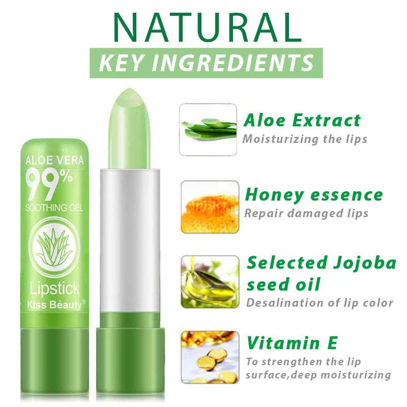 BestLand natural ingredients lipstick swatch displays Aloe Vera and oils for hydrated lips.