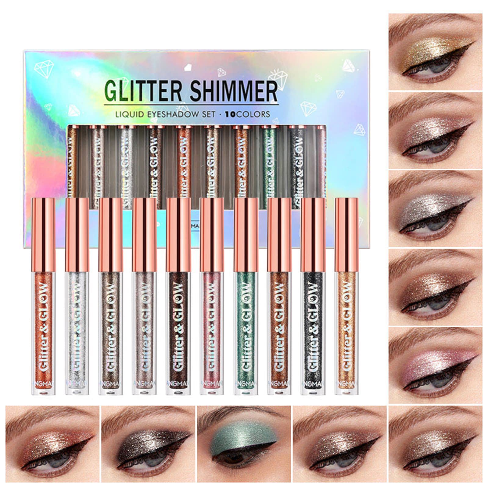 BestLand set sombras brillo líquido 10 colores, empaque elegante para regalo.