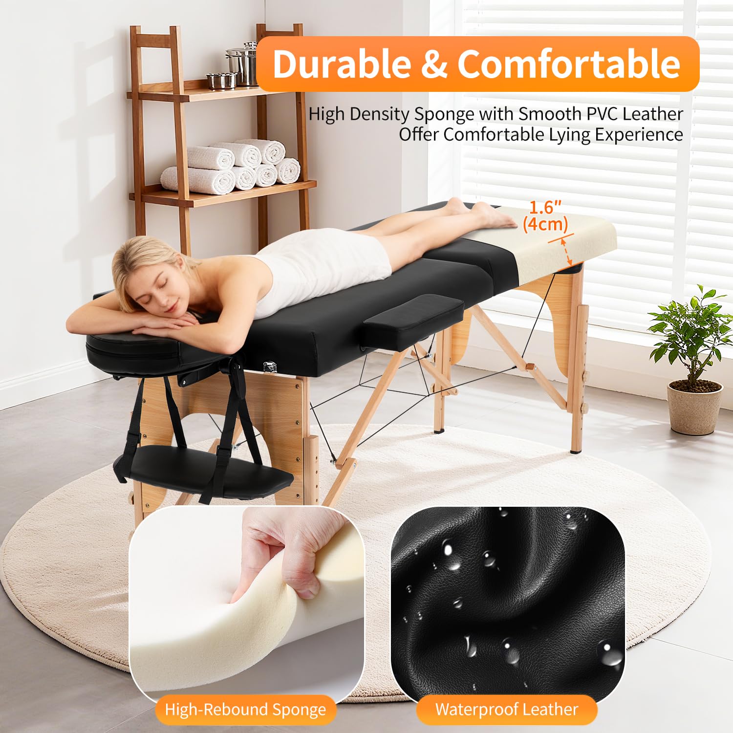 BestMassage Beech wood frame provides sturdy support for clients.