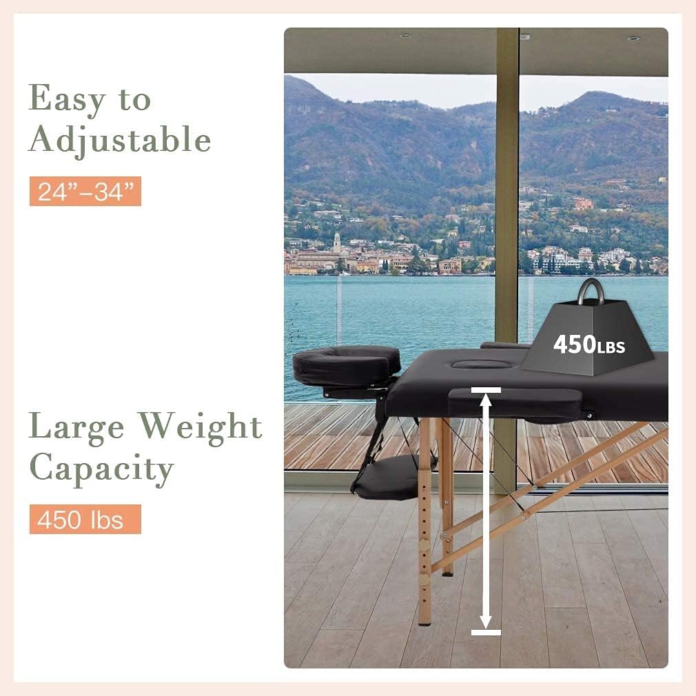 BestMassage height-adjustable table supports comfortable working height from 24 to 34 inches.