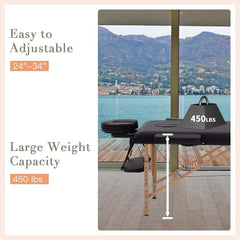 BestMassage height-adjustable table supports comfortable working height from 24 to 34 inches.