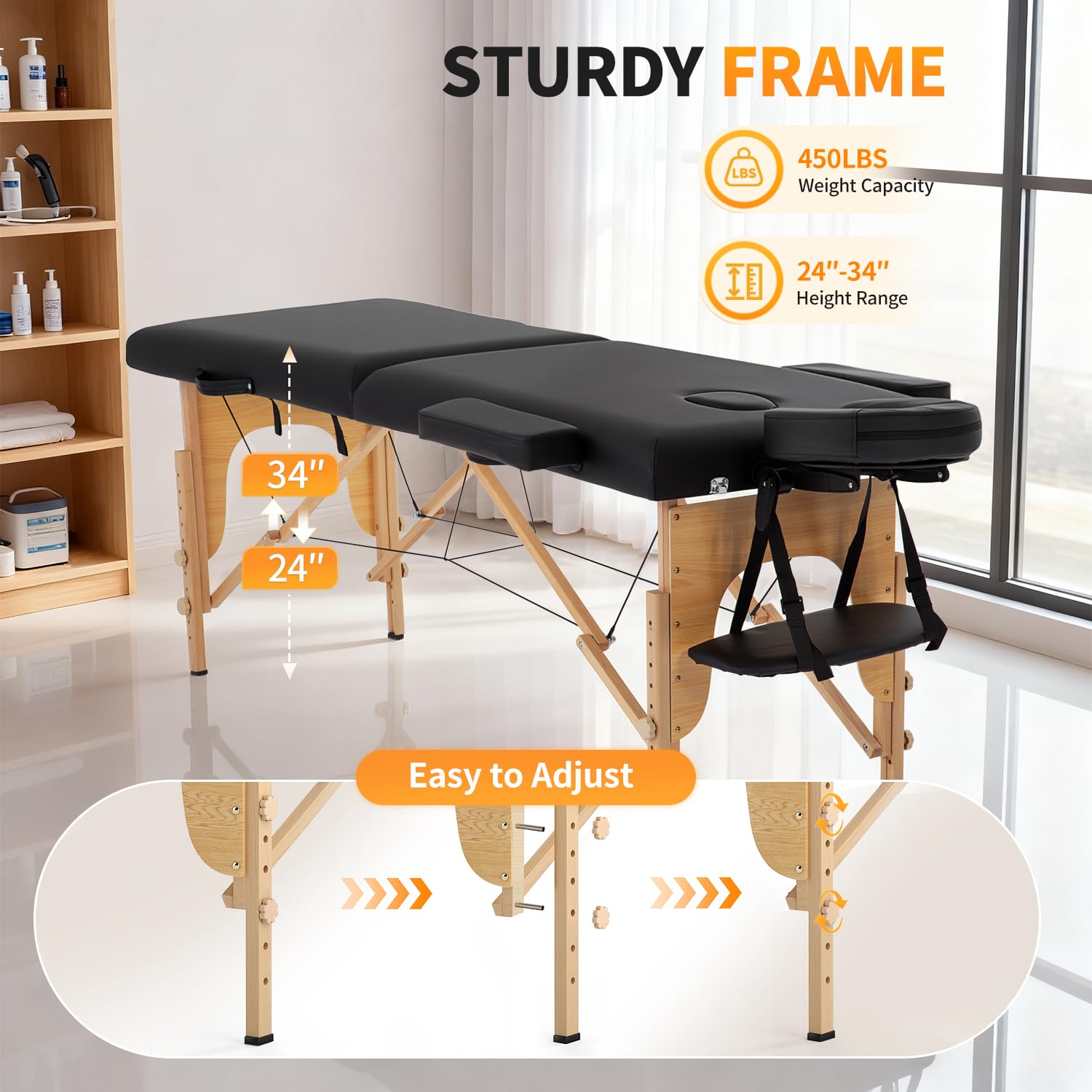 BestMassage Spa table supports up to 450 lbs for professional use.