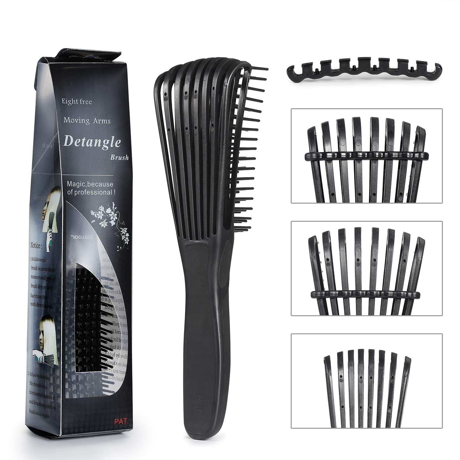 BESTOOL detangling brush close-up bristles aids precise styling for 3/4abc textured hair.