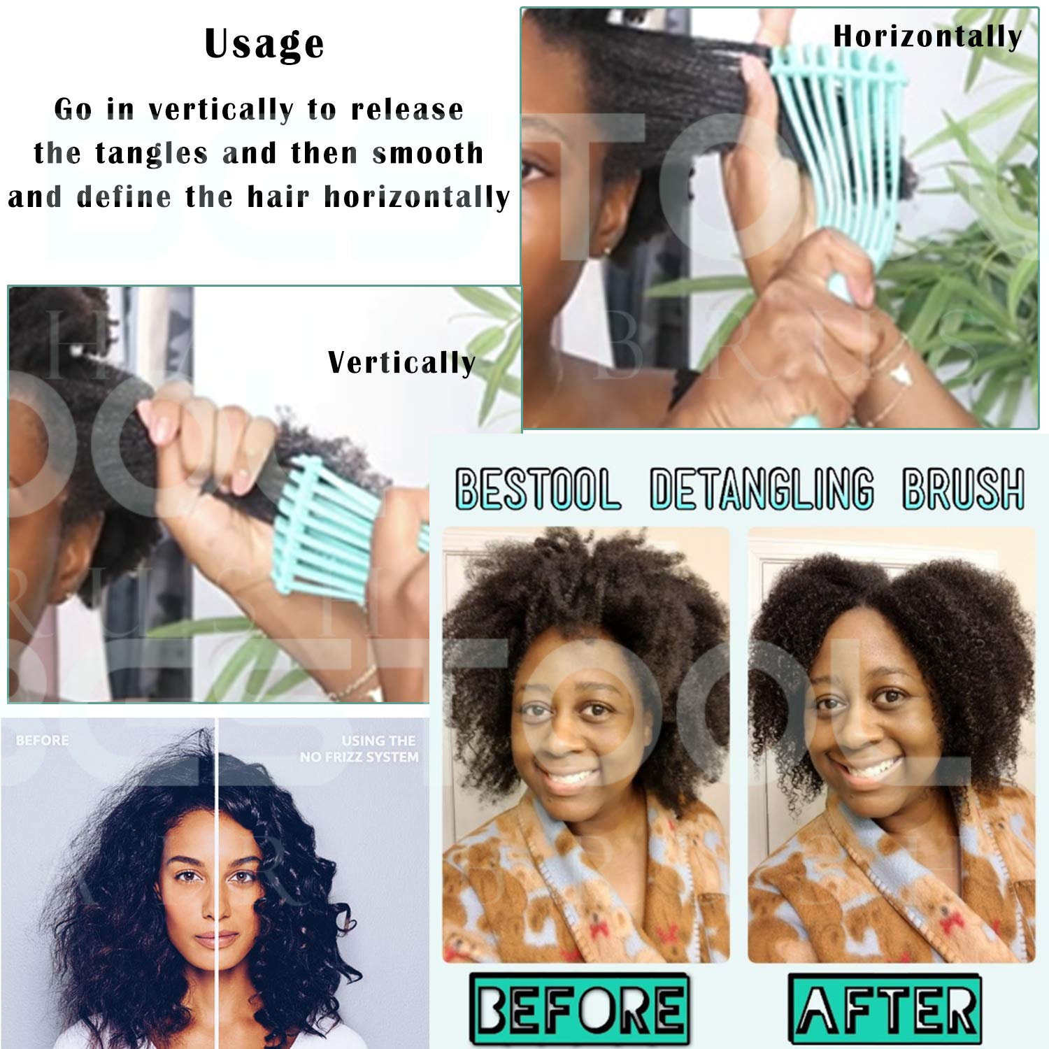 BESTOOL detangling brush in dry hair for quick, easy styling.