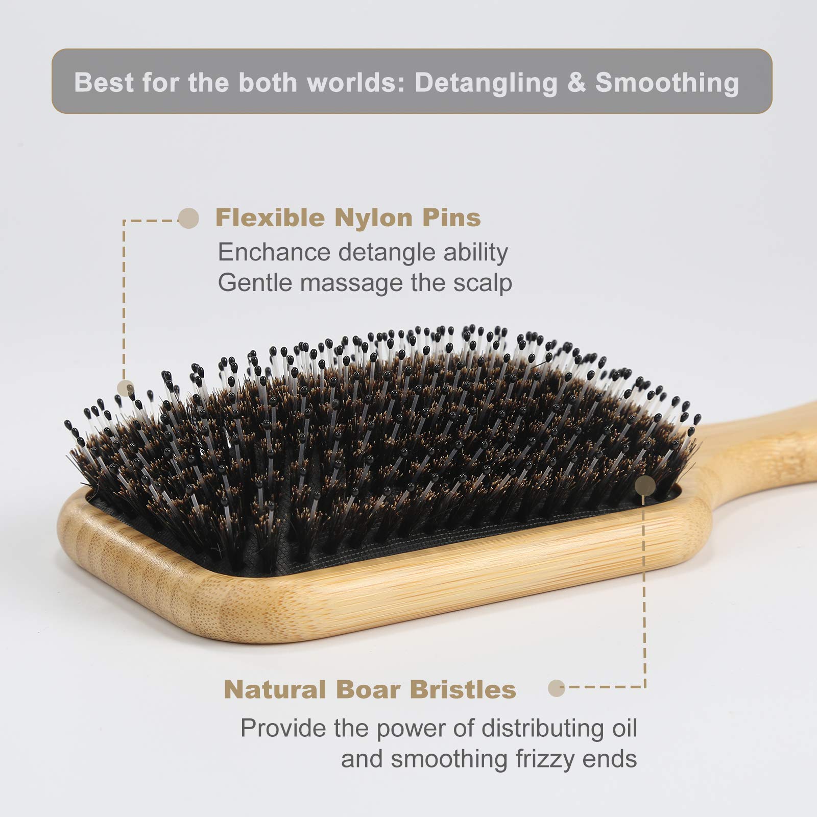 BESTOOL dual-bristle detangling setup eases knots and supports scalp comfort