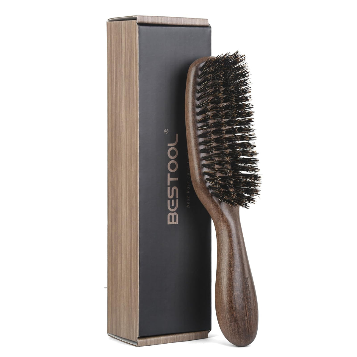 BESTOOL hair brush with boar bristles and wooden handle for smoothing and texture