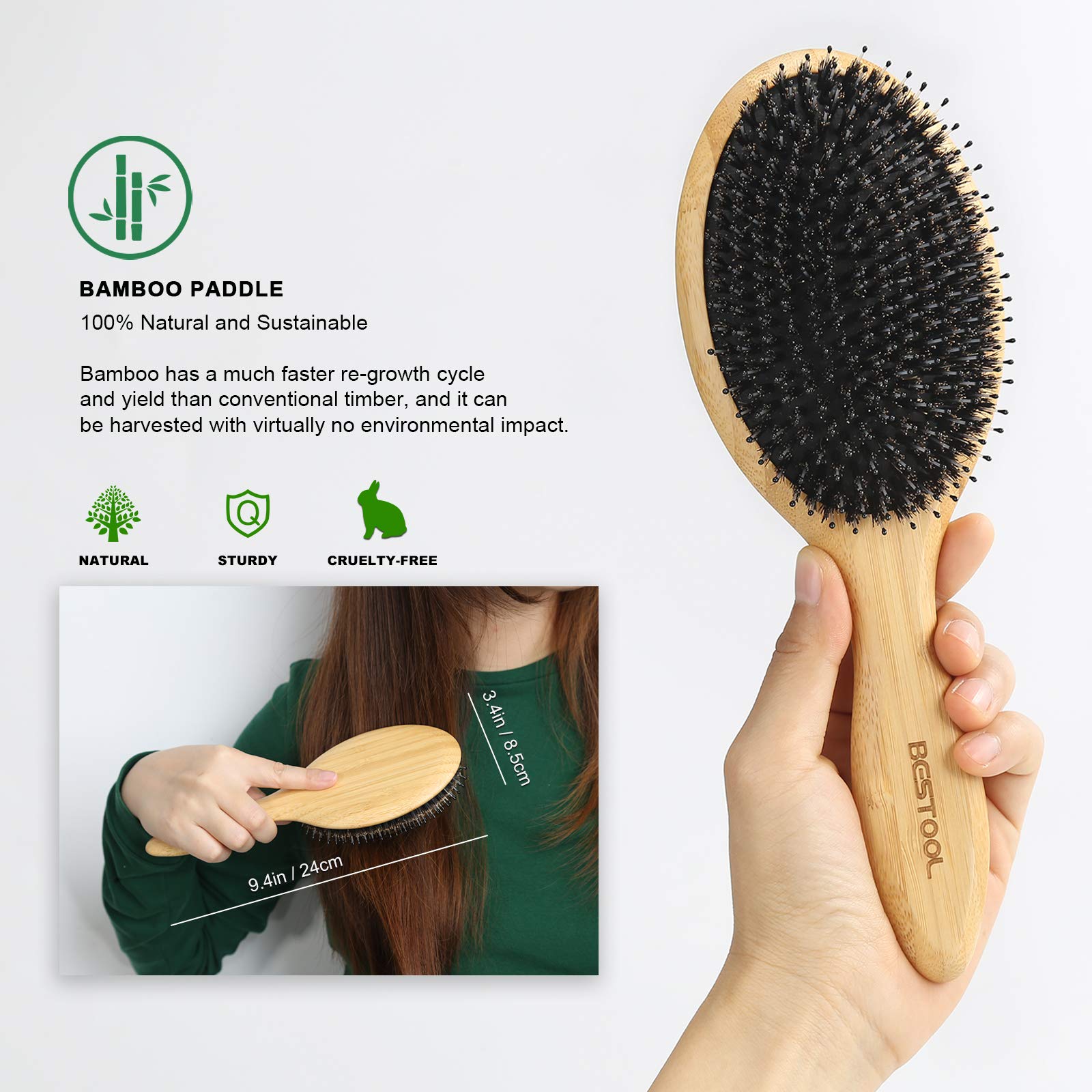 BESTOOL Hair Brush Boar Bristles smooth hair and distribute natural oils.