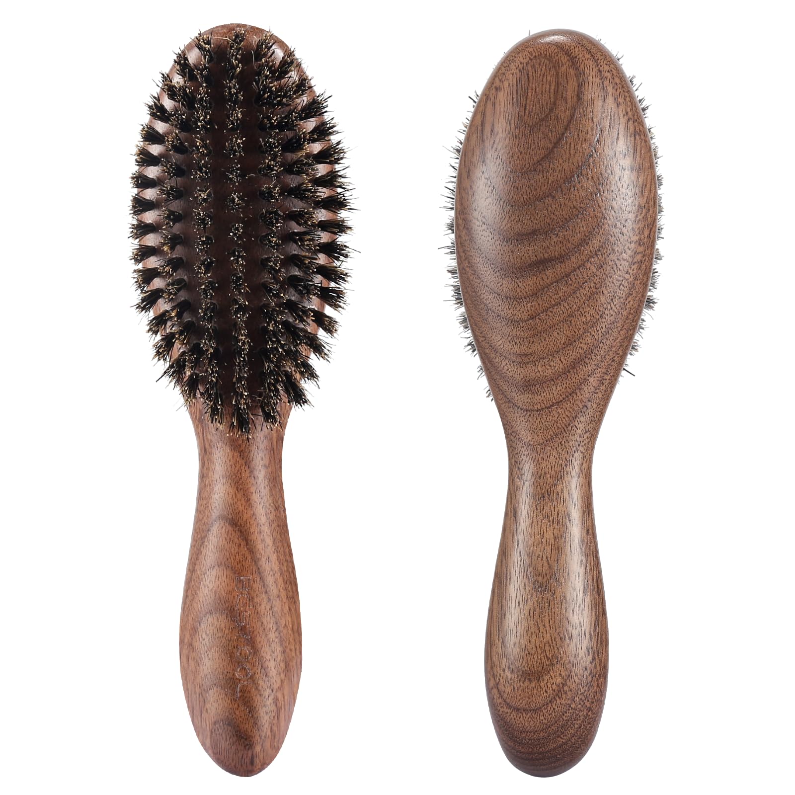 BESTOOL hair brush front view in natural walnut wood for shine