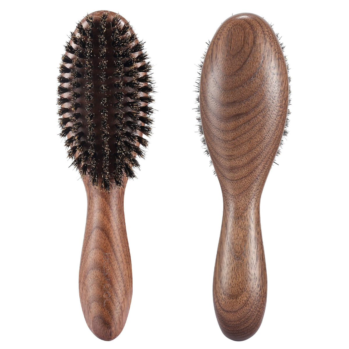 BESTOOL hair brush front view in natural walnut wood for shine