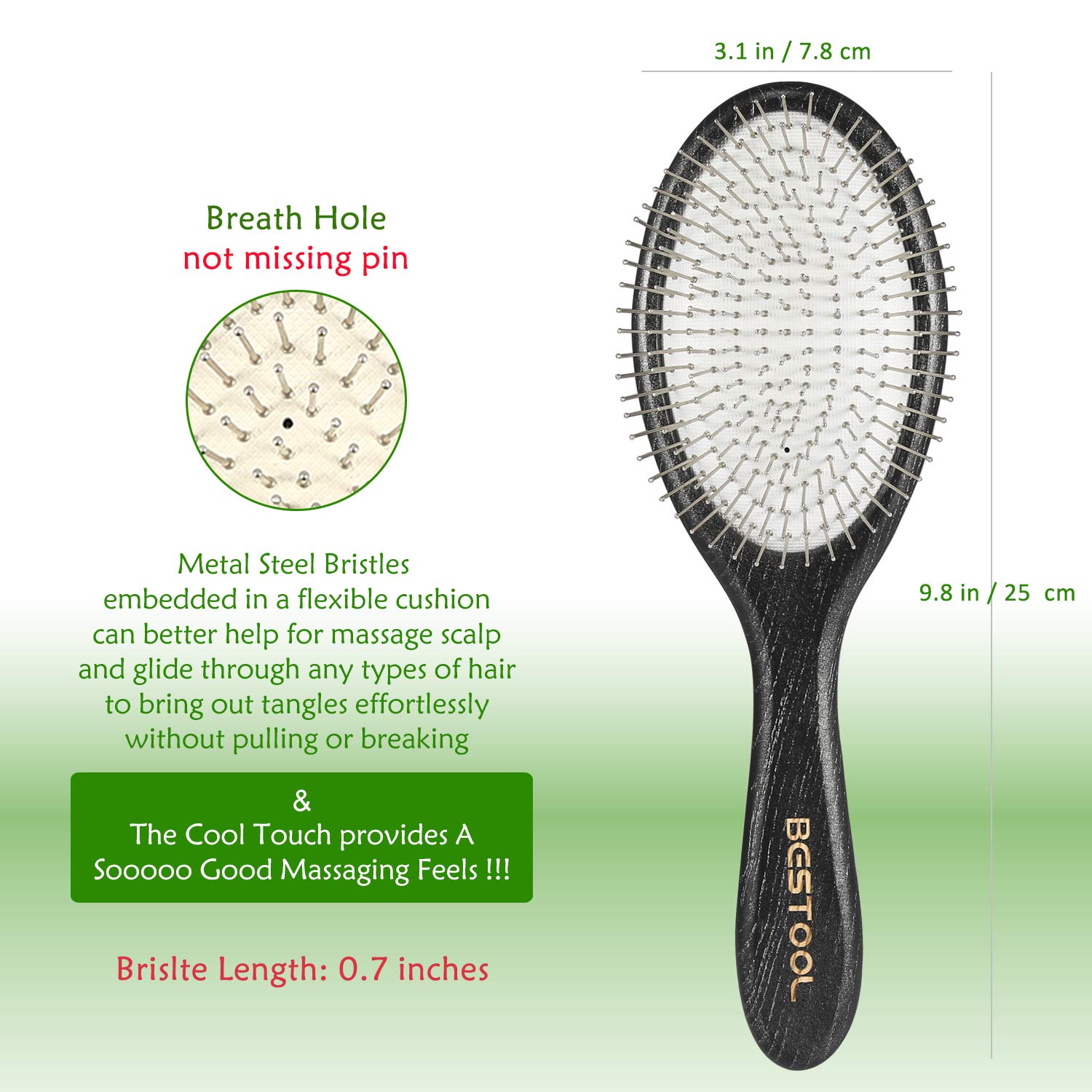 BESTOOL paddle brush delivers a soothing scalp massage during detangling