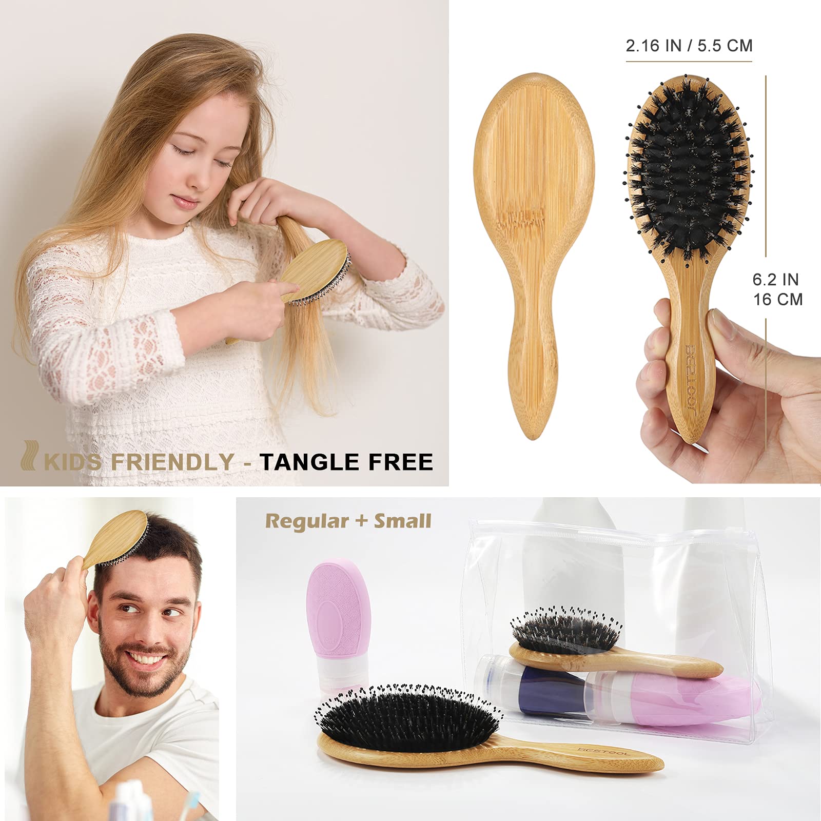 BESTOOL Hair Brush Travel Pack, compact design for travel and touch-ups.