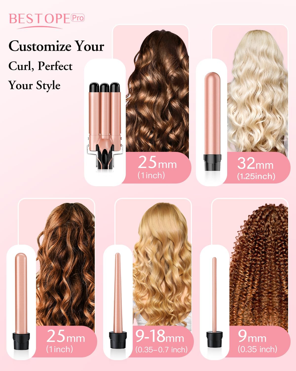BESTOPE PRO Waver Wand 3-barrel system showcases distinct beach-wave options.