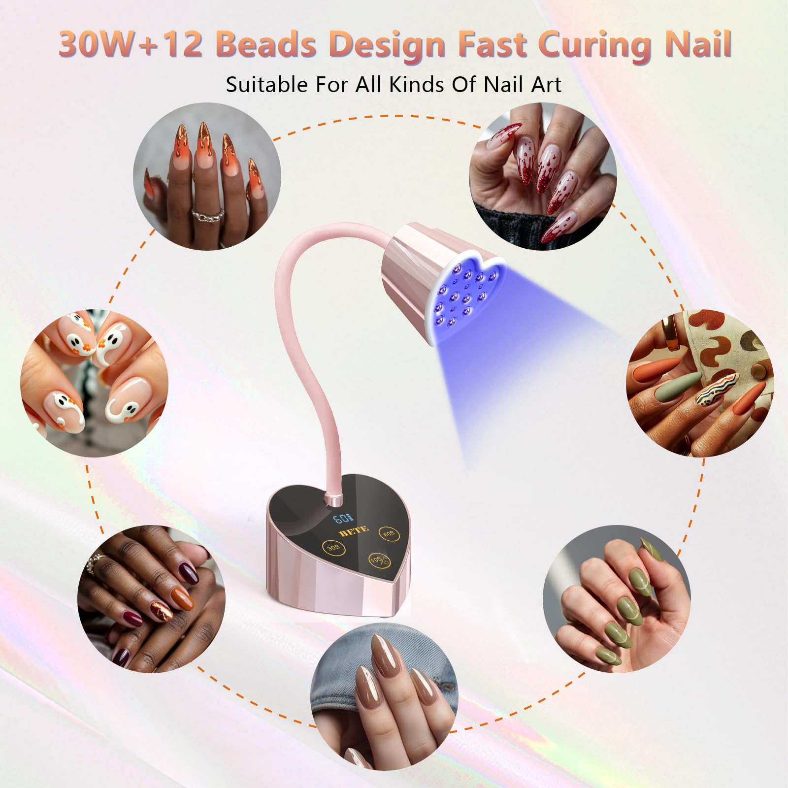 USB-C rechargeable nail dryer for salon or home DIY use.