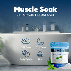 Better Bath Better Body Muscle Soak, cristales de vitamina C en la mezcla del baño.