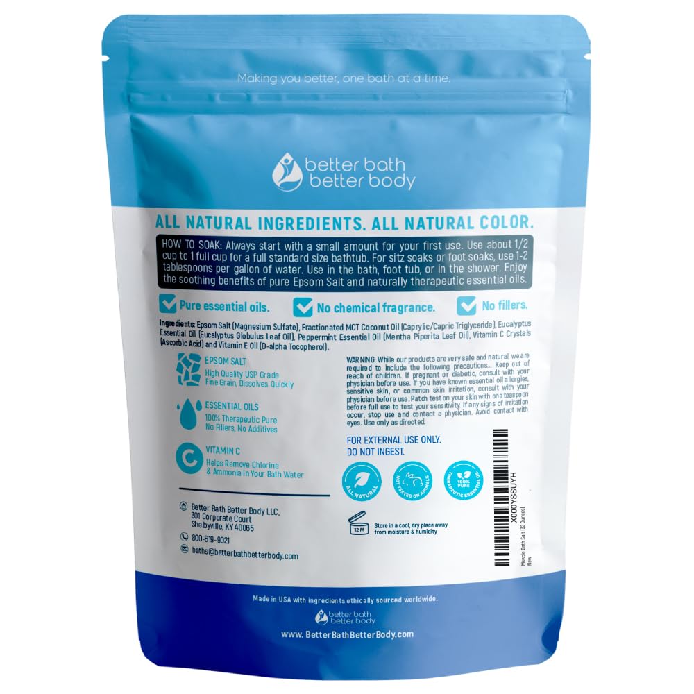 Better Bath Better Body Muscle Soak sal en tina, experiencia de inmersión reconfortante.