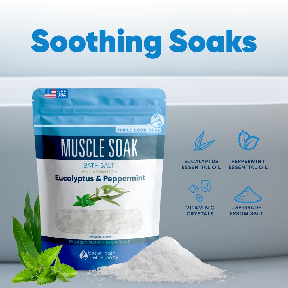 Better Bath Better Body Muscle Soak, uso en baños para apoyo al bienestar diario.